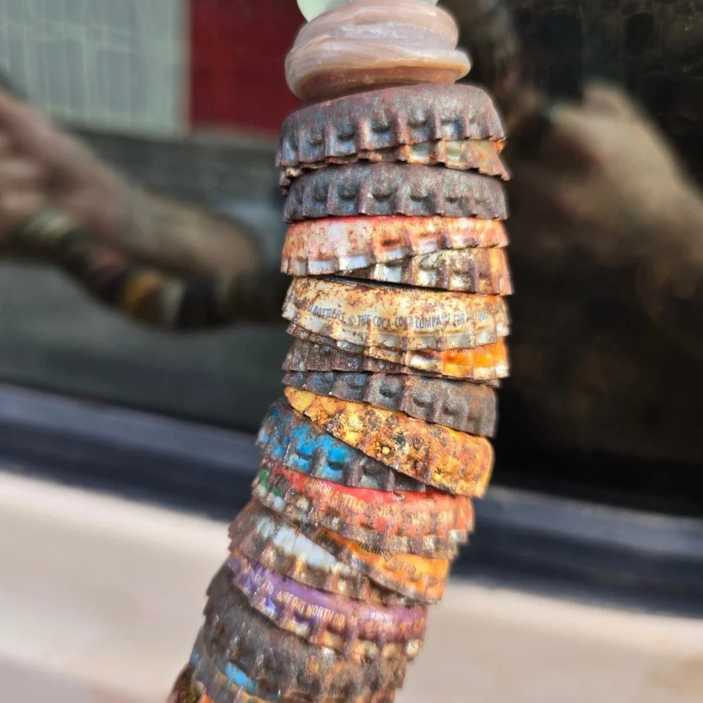 VTG Handmade Bottle Cap Necklace 80s Farm Decor Rusty Metal Folk Art Nairobi KEN